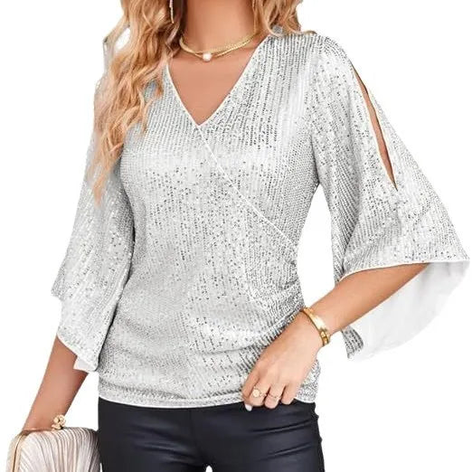 Adaline Sequin Wrap Blouse