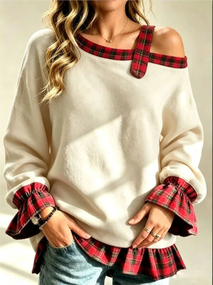 Marigold Plaid Trim Pullover
