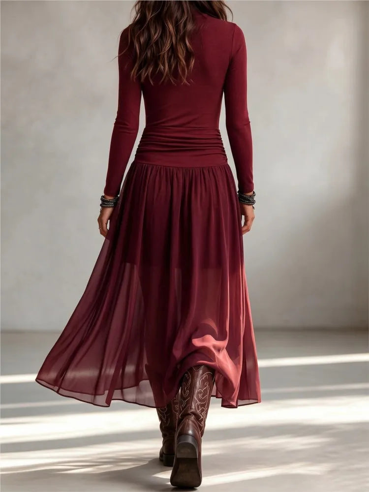 Ines Ruched Mock Neck Dress