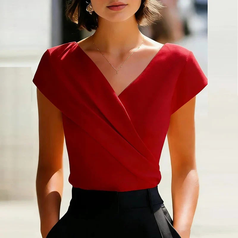 Delilah Wrap Front V Neck Blouse