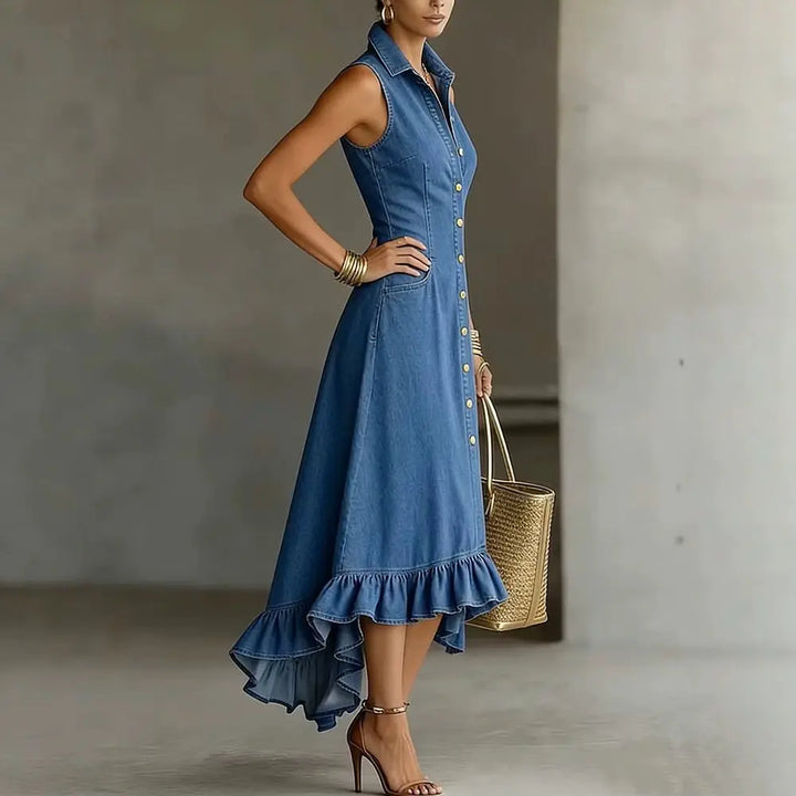 Sabine Ruffle Denim Midi Dress