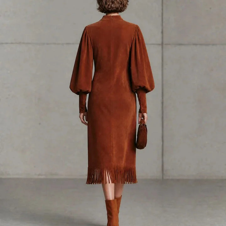 Thea Lantern Sleeve Fringe Dress
