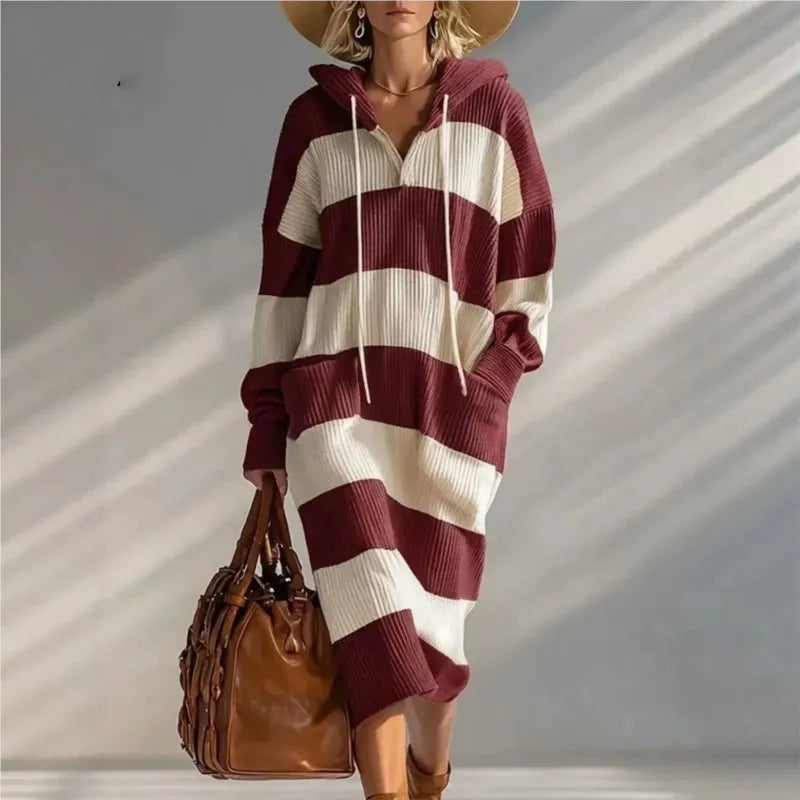 Marisol Striped Knit Hooded Dress