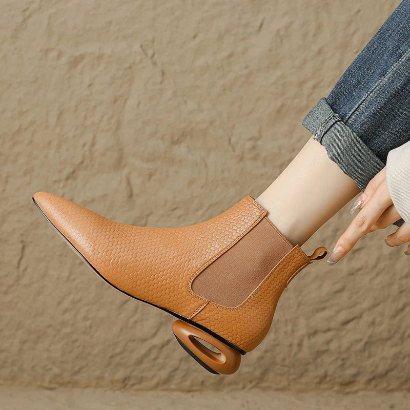 Hazel Hollow Leather Ankle Boots