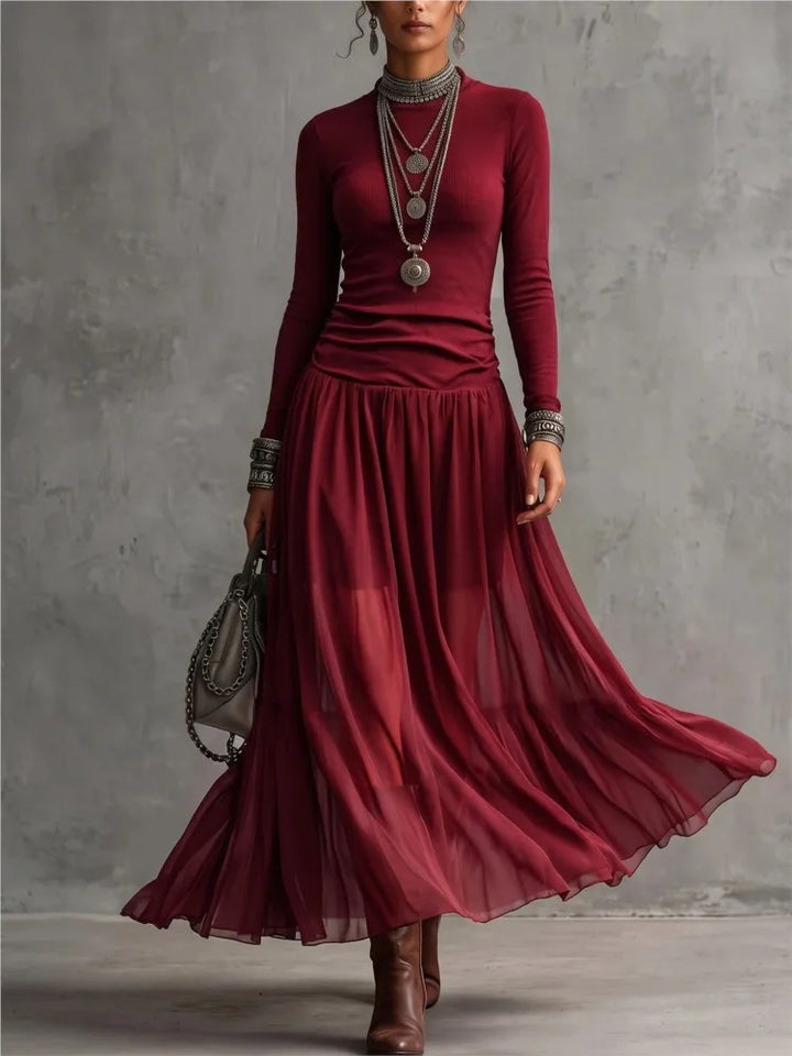 Ines Ruched Mock Neck Dress