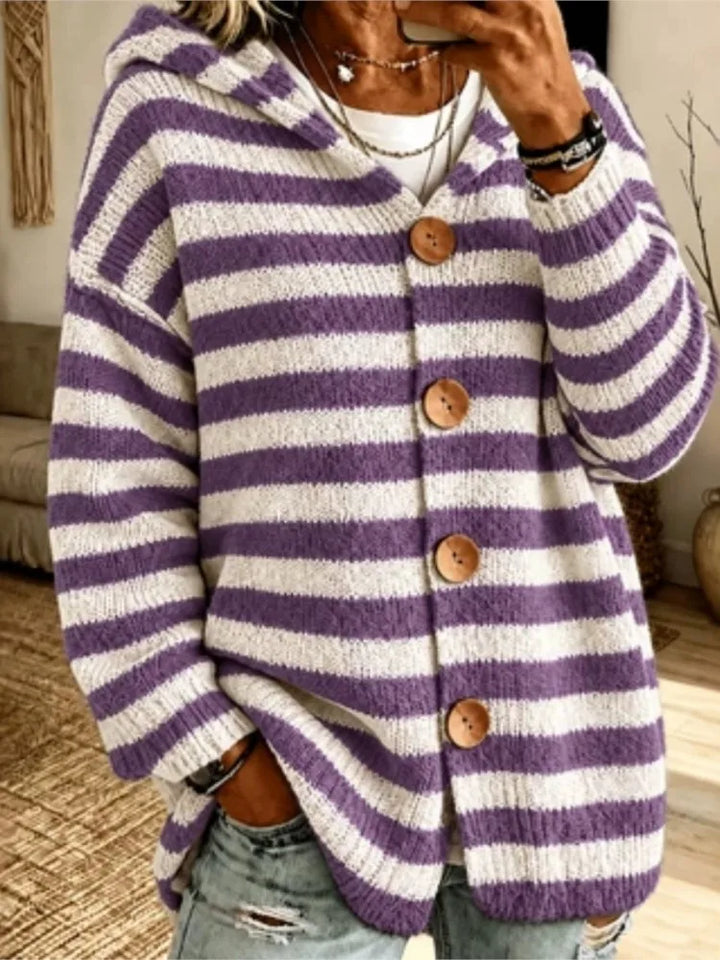 Wrenley Hooded Striped Button Cardigan