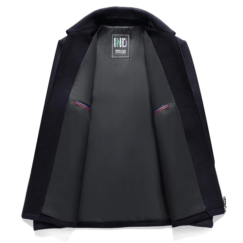 High-end men's fashionable, cool, versatile, trendy and casual woolen executive jacket, dad's suit lapel coat