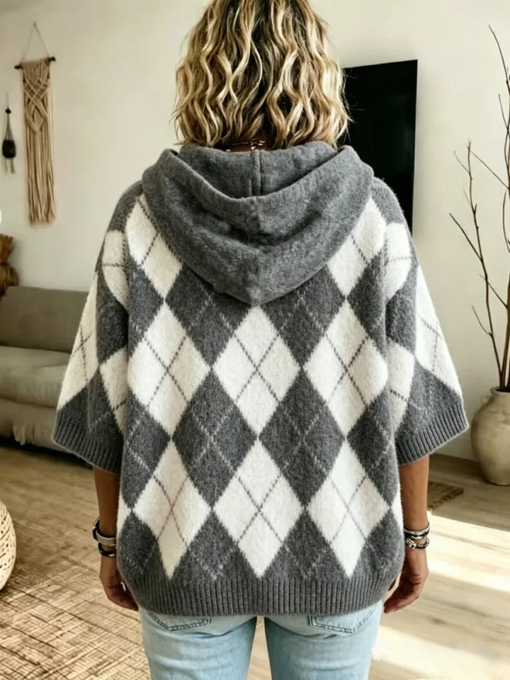 Marchesa Argyle Drawstring Hood Knit