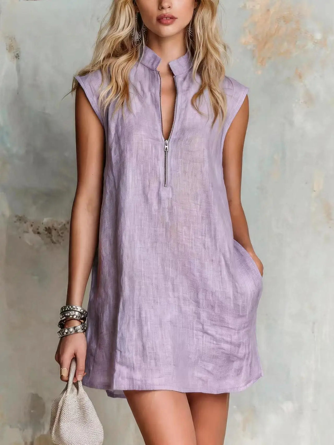Thea Half Zip Linen Mini Dress