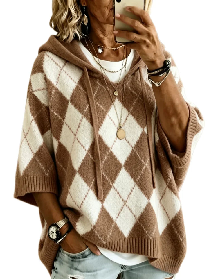Marchesa Argyle Drawstring Hood Knit