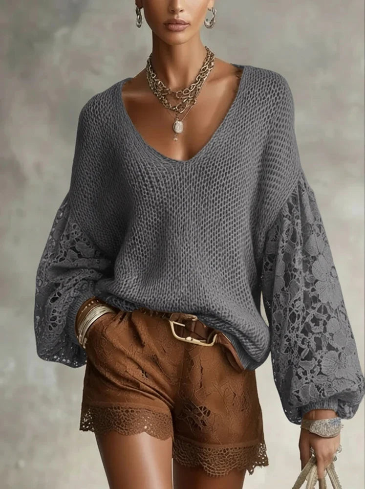 Simone Lace V Neck Sweater