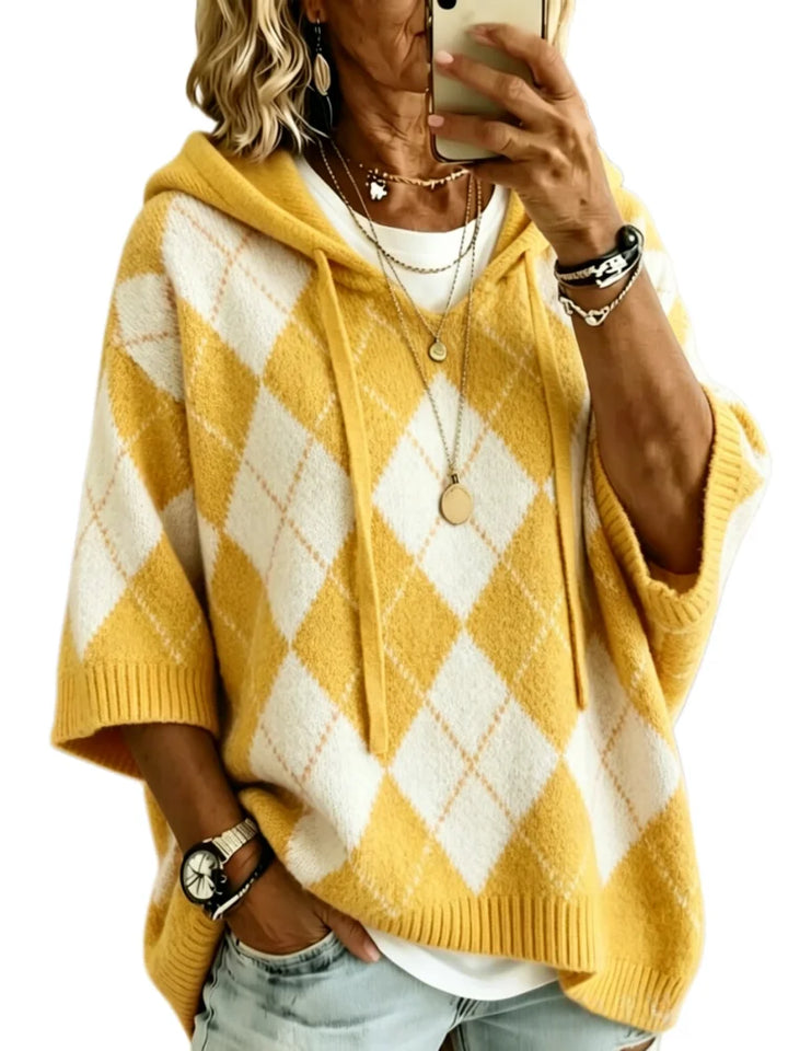 Marchesa Argyle Drawstring Hood Knit