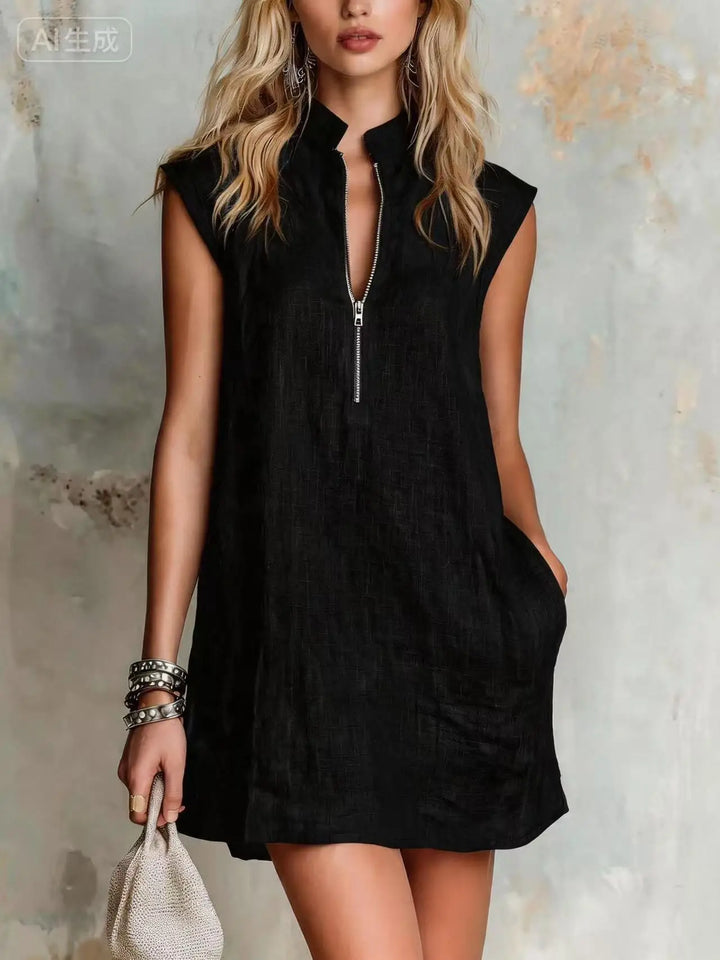Thea Half Zip Linen Mini Dress