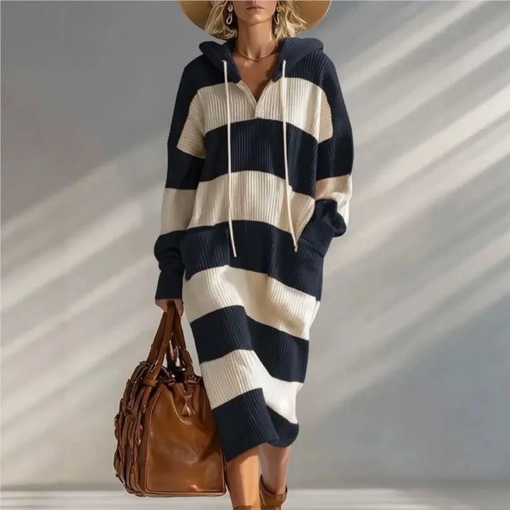 Marisol Striped Knit Hooded Dress