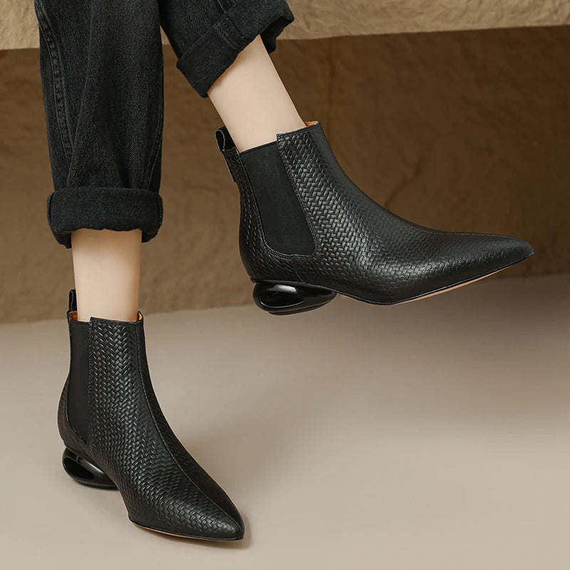 Hazel Hollow Leather Ankle Boots