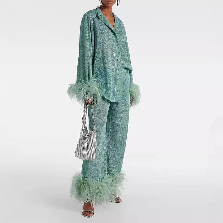 Odalie Feather Trim Matching Set
