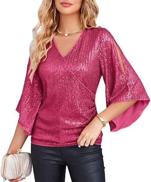 Adaline Sequin Wrap Blouse
