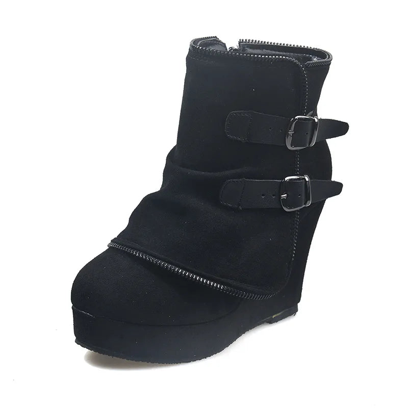 Vesna Buckle Strap Wedge Boots