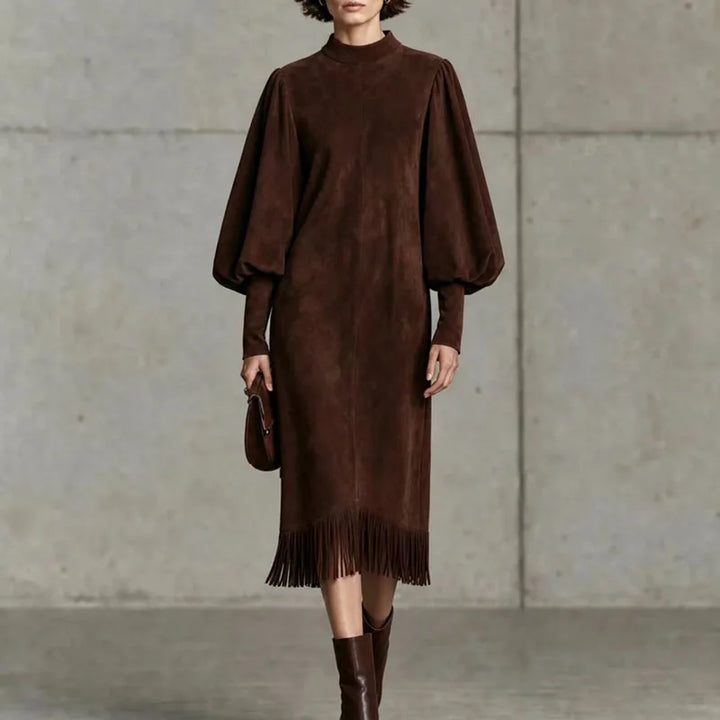 Thea Lantern Sleeve Fringe Dress