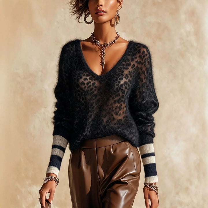 Ophelia Leopard Print V Neck Sweater