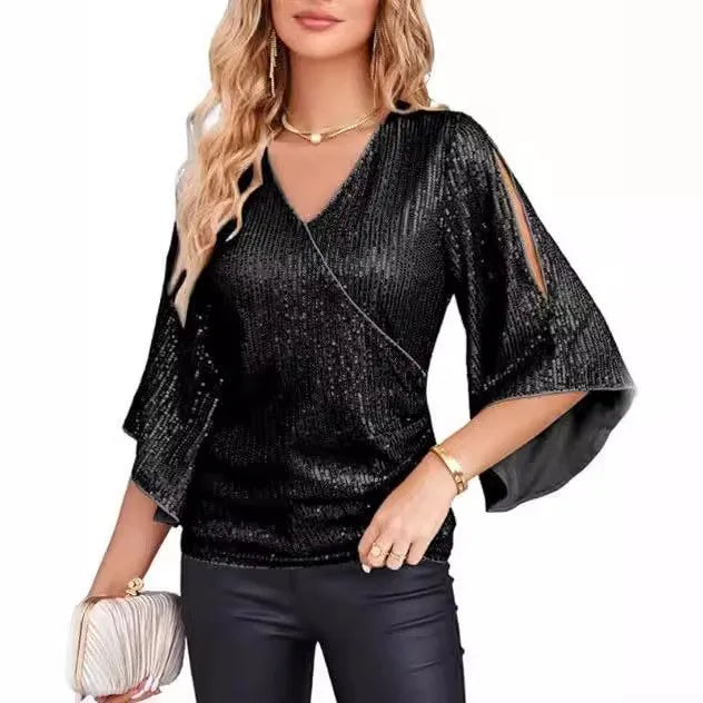 Adaline Sequin Wrap Blouse