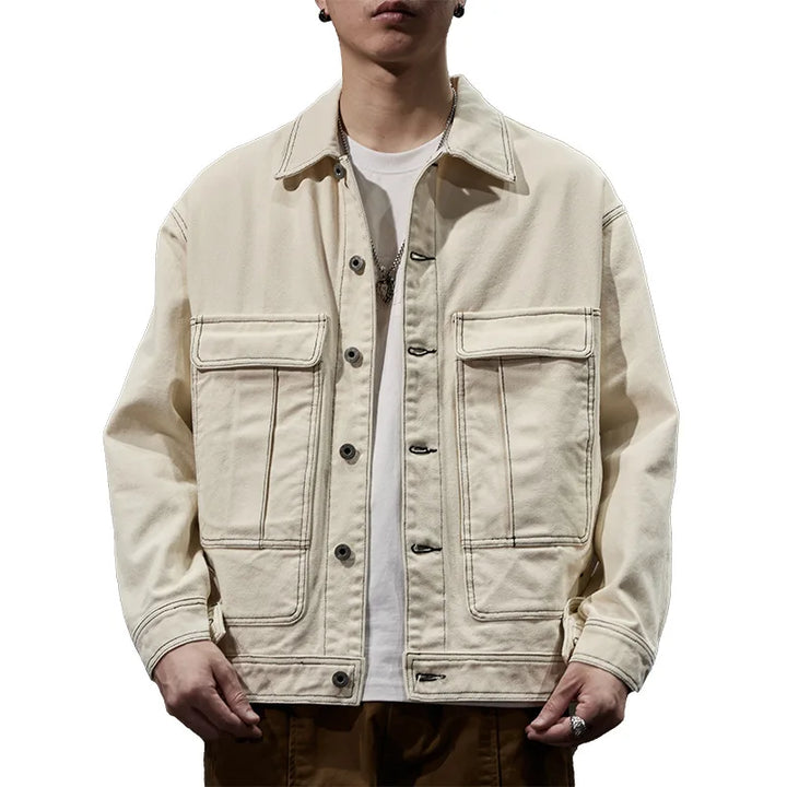 Cotton Denim Cargo Shirt Jacket