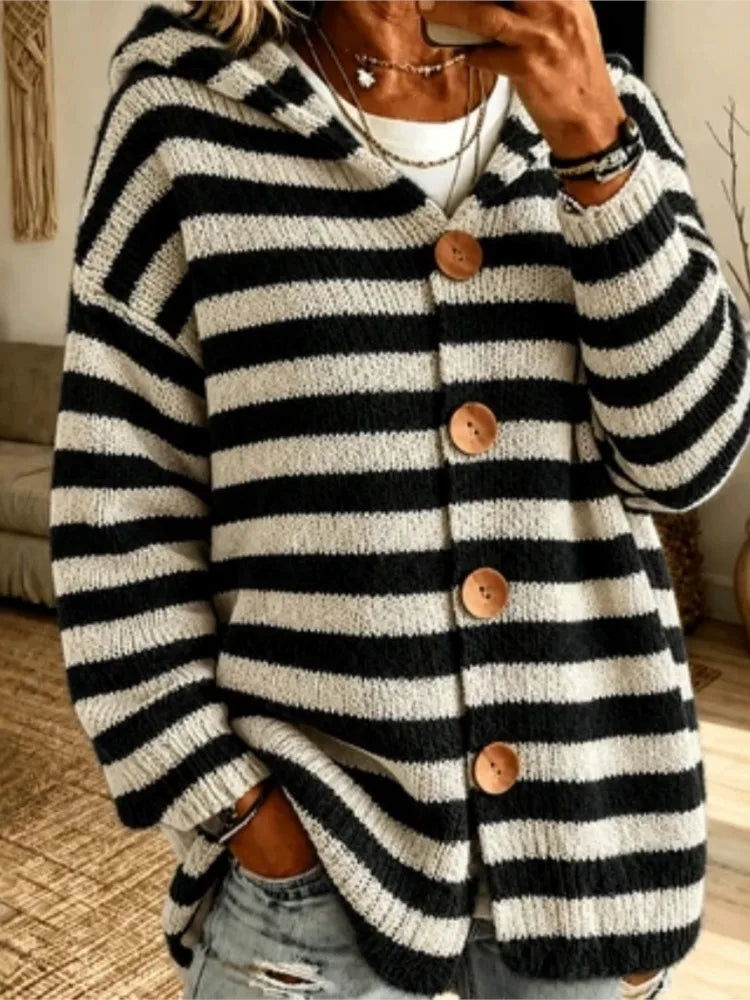 Wrenley Hooded Striped Button Cardigan