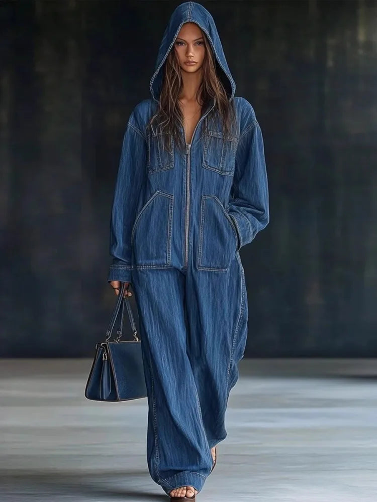 Dahlia Hooded Denim Jumpsuit
