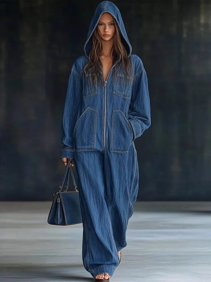 Dahlia Hooded Denim Jumpsuit
