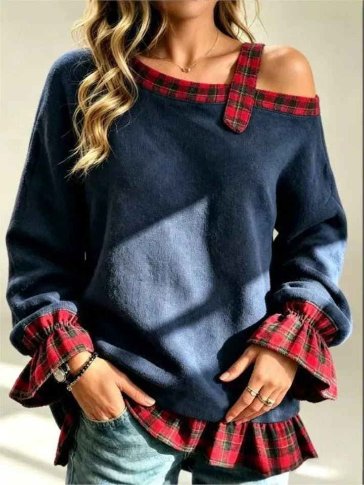 Marigold Plaid Trim Pullover