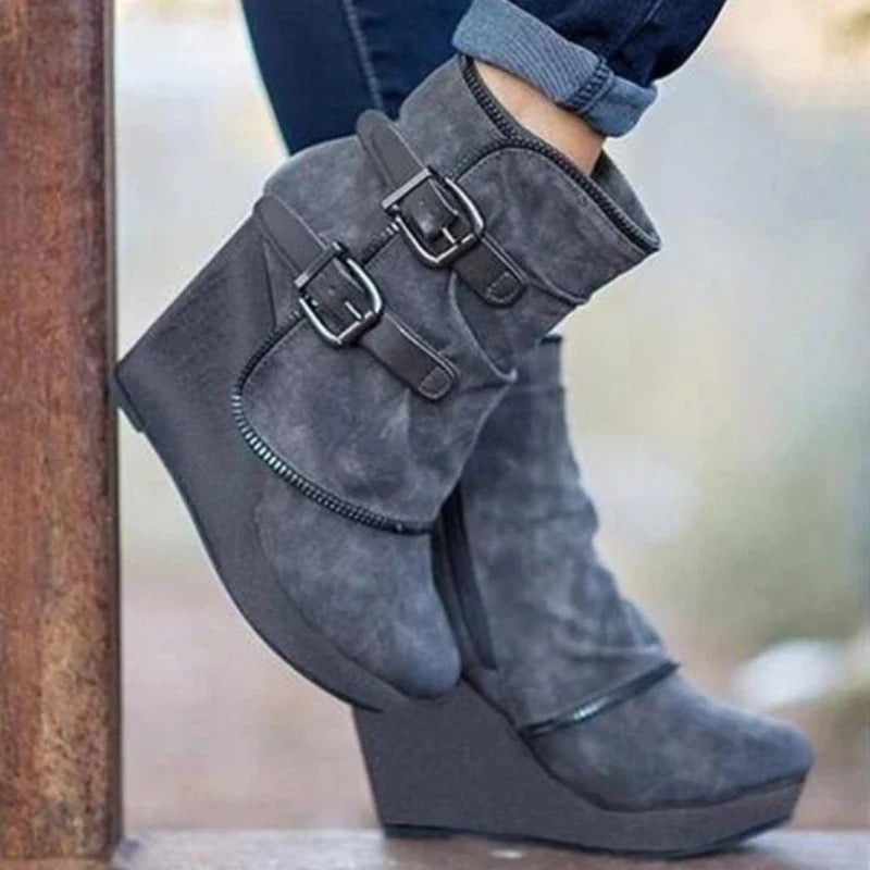 Vesna Buckle Strap Wedge Boots