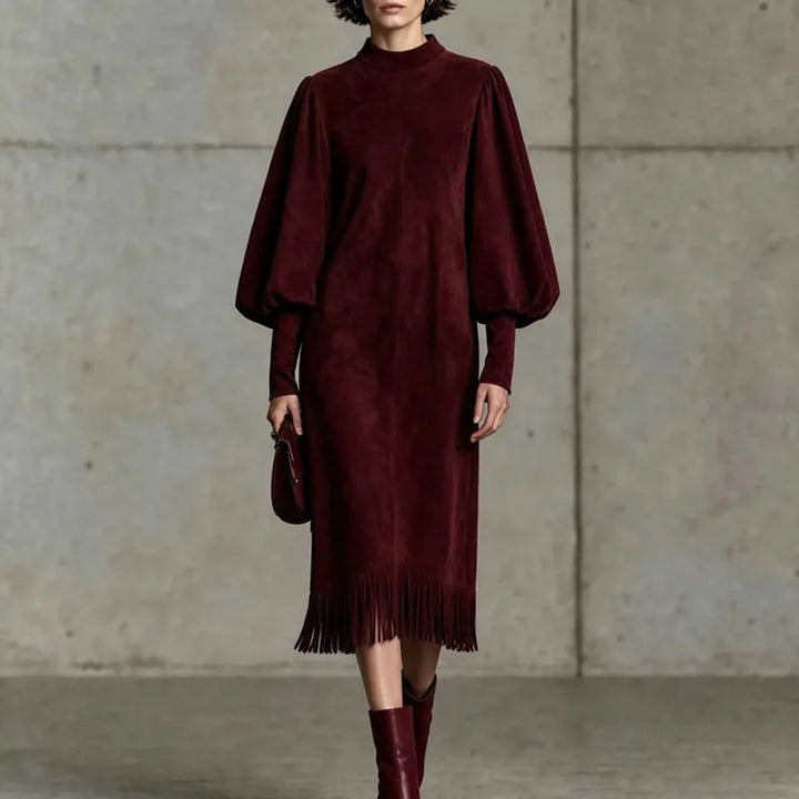 Thea Lantern Sleeve Fringe Dress
