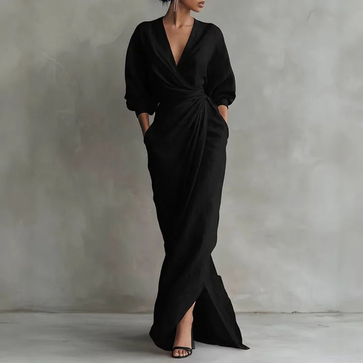 Kaylee V Neck Wrap Waist Long Dress