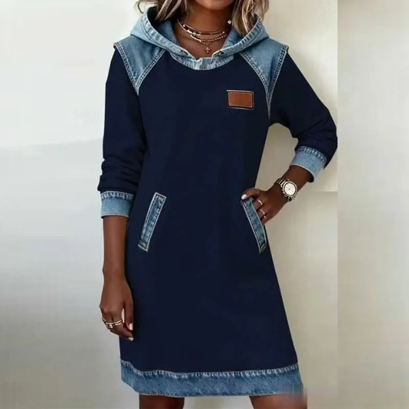 Perrine Denim Trim Hoodie Dress