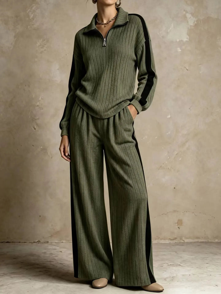 Sasha Ribbed Half Zip Two Piece Set