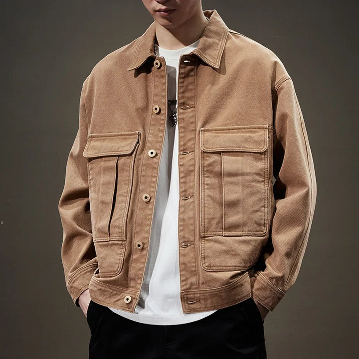 Cotton Denim Cargo Shirt Jacket