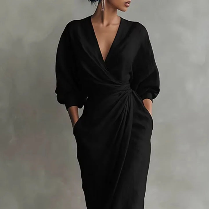Kaylee V Neck Wrap Waist Long Dress