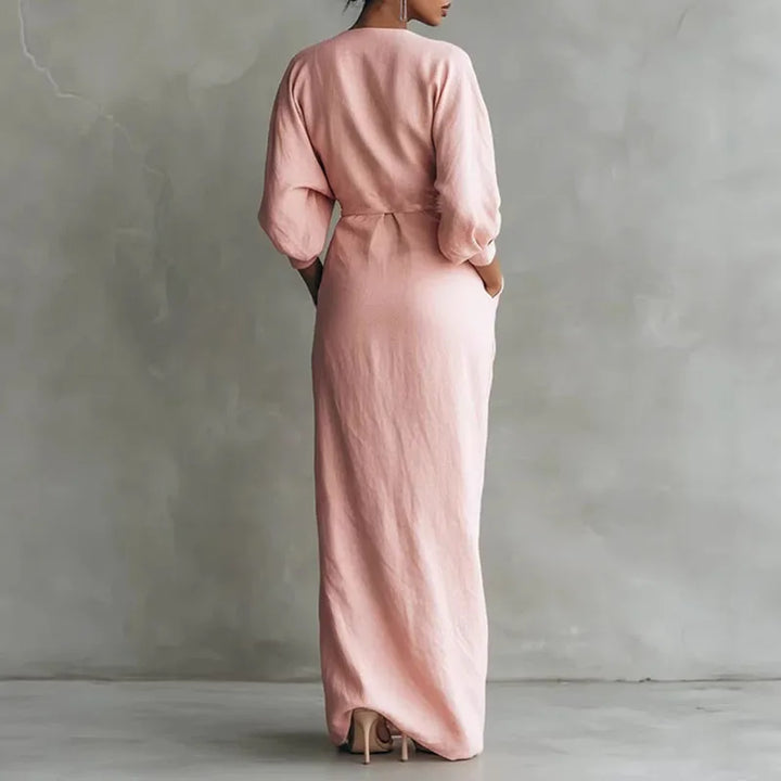Kaylee V Neck Wrap Waist Long Dress