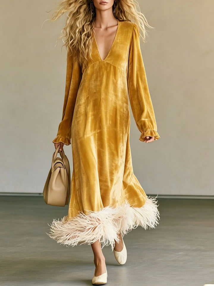 Marisole Feather Trim Maxi Dress
