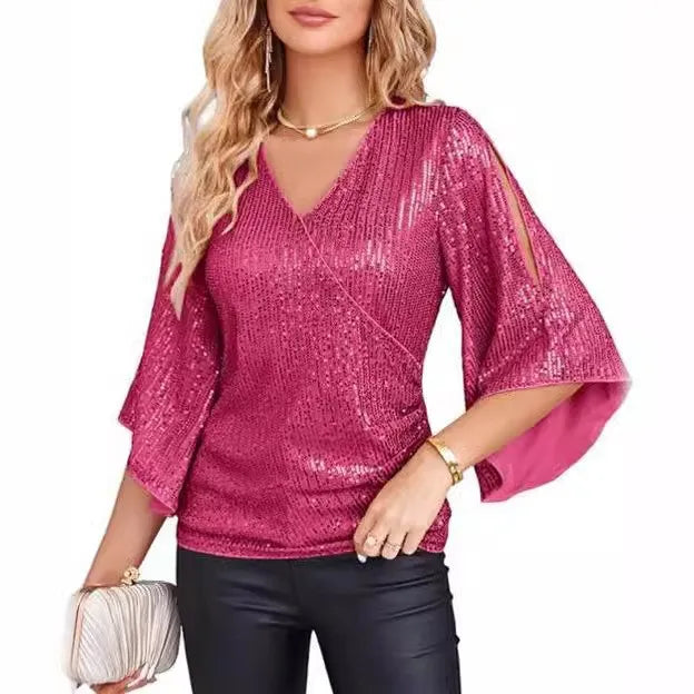Adaline Sequin Wrap Blouse