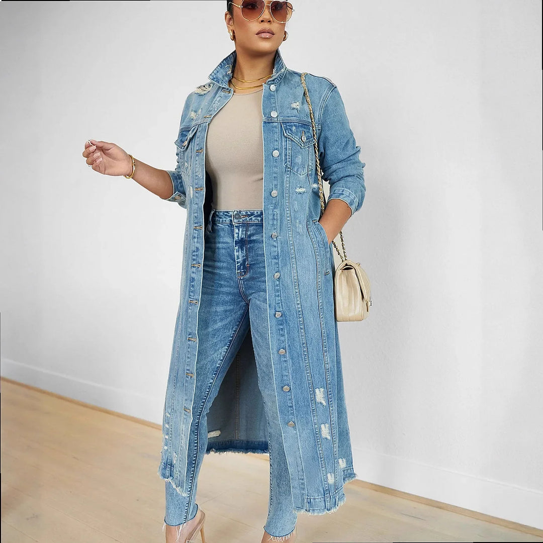 Harlan Distressed Denim Trench