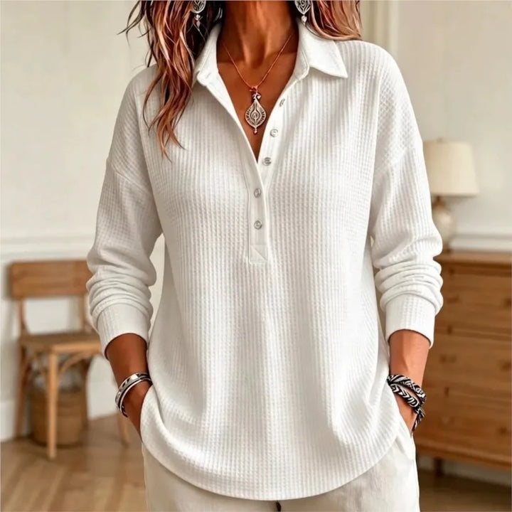Wren Waffle Knit Polo Sweater