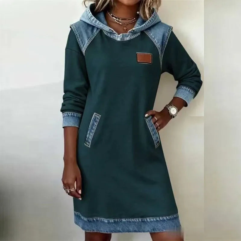 Perrine Denim Trim Hoodie Dress