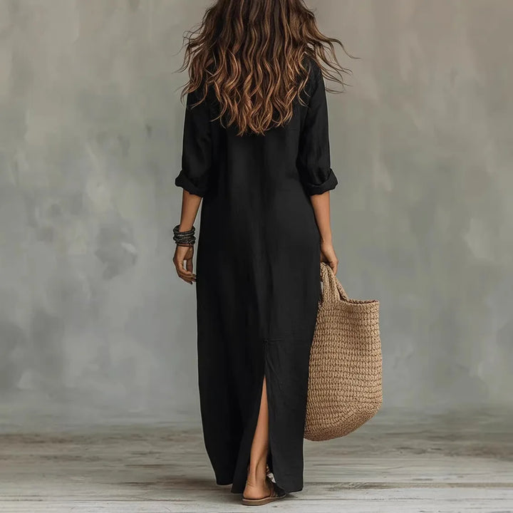 Zyla Linen Long Shirt Dress