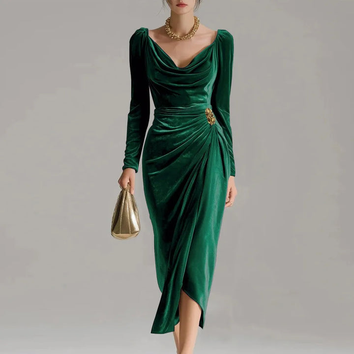 Tessa Velvet Ruched Midi Dress