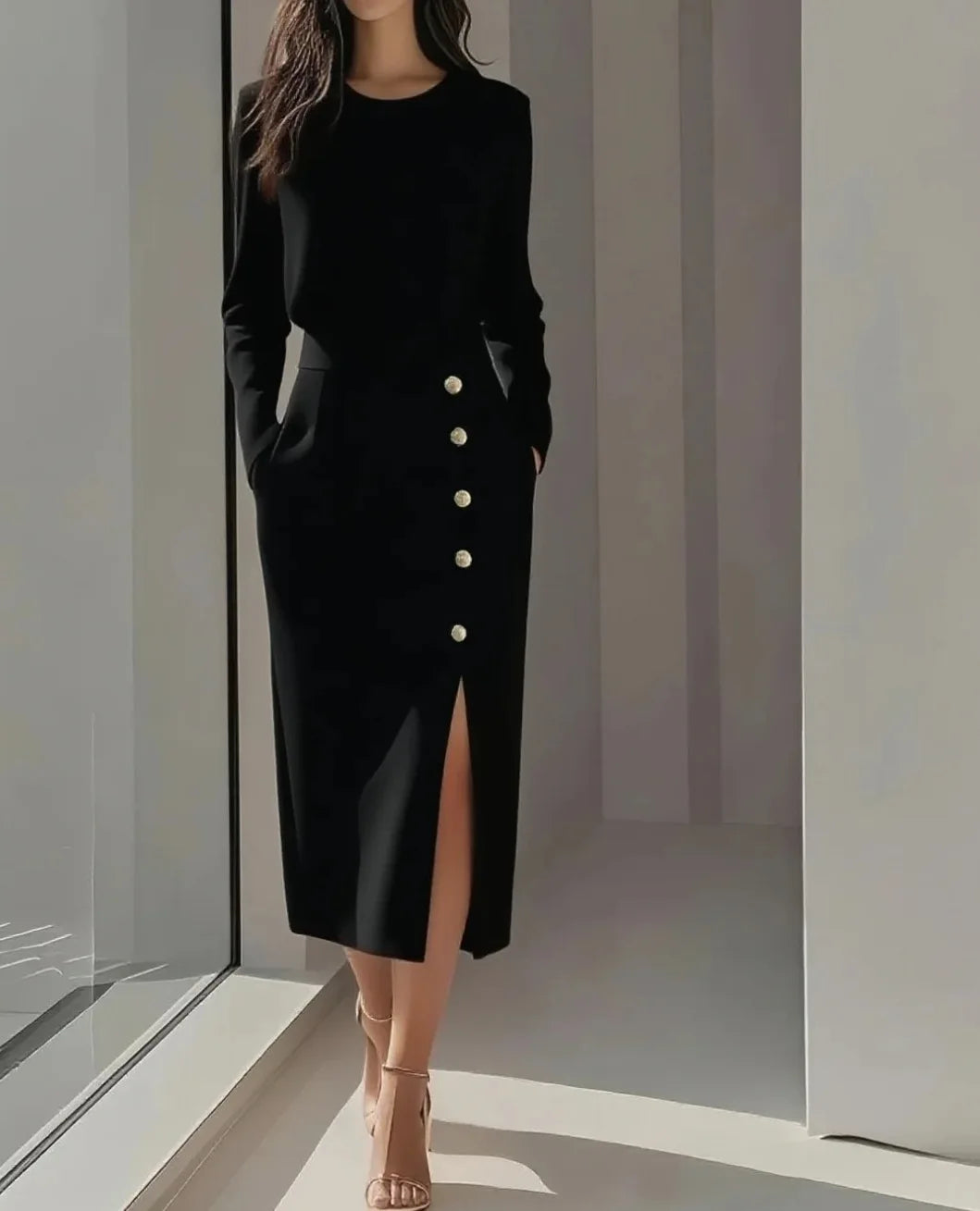 Amara Button Front Midi Dress