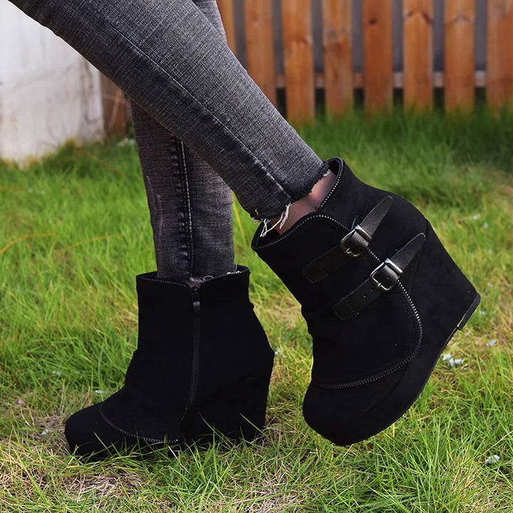 Vesna Buckle Strap Wedge Boots