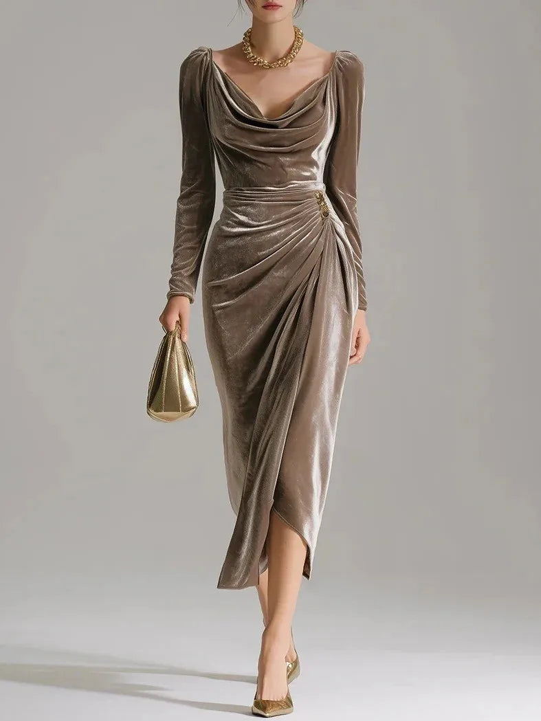 Tessa Velvet Ruched Midi Dress