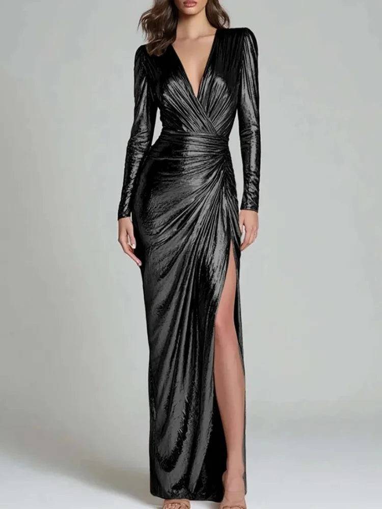 Vantine Ruched Wrap Maxi Dress