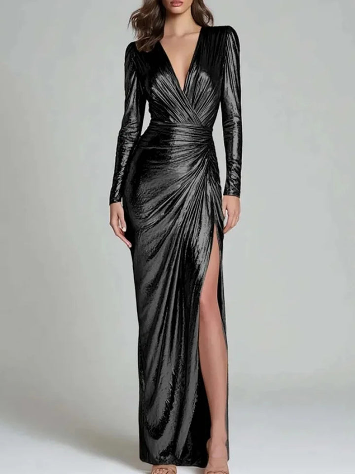 Vantine Ruched Wrap Maxi Dress